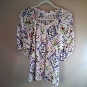 Jane and Delancey Purple and Pink Floral Blouse